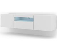 Mueble bajo para TV Aura, 150 cm. Se puede colgar en la pared o colocar en el suelo. Mueble universal, ideal para debajo del televisor, como mueble auxiliar, aparador o mesa de Hi-Fi. Blanco mate con