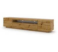 Mueble bajo para TV Aura, 200 cm, para colgar o colocar en el suelo, versátil, mueble auxiliar para televisión, mueble bajo para TV, aparador, mesa de Hi-Fi, mueble colgante (roble artesanal con LED)