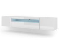Mueble bajo para TV Aura, 200 cm. Se puede colgar en la pared o colocar en el suelo. Mueble universal, mueble bajo para televisión, mueble TV, aparador. Armario suspendido, color blanco mate / blanco