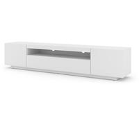 Mueble bajo para TV Aura, 200 cm. Se puede colgar o colocar en el suelo. Mueble universal, mueble bajo para TV, mueble de TV, aparador, mesa de Hi-Fi. Mueble colgante (blanco mate, sin LED)
