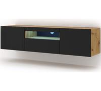 Mueble bajo para TV Aura de 150 cm, para colgar o colocar en el suelo, versátil, mueble auxiliar para televisión, mueble bajo para TV, aparador, mesa de Hi-Fi, mueble colgante en roble artesanal y mat