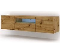 Mueble bajo para TV Aura de 150 cm, para colgar o colocar en el suelo, versátil, mueble auxiliar para televisión, mueble bajo para TV, aparador, mesa de Hi-Fi, armario suspendido en roble artesanal co