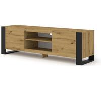 Mueble bajo para TV MONDI, 158 cm. Cómoda, mueble para equipo de audio, mesa, estantería, aparador, estilo rústico en madera de roble