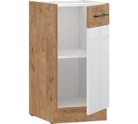 Mueble bajo ROCK de 40 cm, con 1 puerta, en melamina color roble Lancelot y blanco brillante. Encimera no incluida