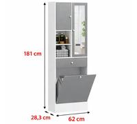 Mueble Baño Alto Cesta Ropa Espejo Estantería 62x28x181cm Gris Blanco