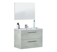 Miroytengo Mueble baño Plutón Estilo Industrial en Color Cemento con 2 Cajones y Espejo 80x45x57 cm (Lavamanos Opcional) Gray Ceramic washbasin