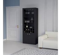 Mueble Bar Nebo en melamina con 4 estantes , 2 puertas , 10 portabotellas y 8 portacopas , negro , 190 cm X 75 cm X 36.5 cm Black