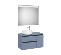 Mueble Base Asimétrico 2 Cajones Puerta Lavabo Sobre Encimera Izquierda Espejo Led 90x46x54cm Roca