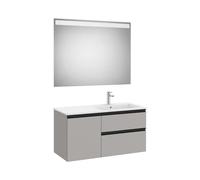 Mueble Base Asimétrico 2 Cajones Una Puerta Lavabo Derecha Espejo Led 100x46x53cm Roca
