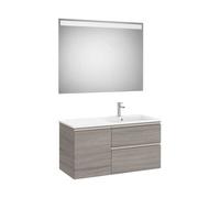 Mueble Base Asimétrico 2 Cajones Una Puerta Lavabo Derecha Espejo Led 100x46x53cm Roca