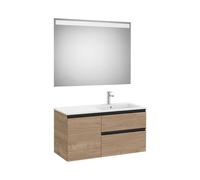 Mueble Base Asimétrico 2 Cajones Una Puerta Lavabo Derecha Espejo Led 100x46x53cm Roca