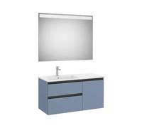 Mueble Base Asimétrico 2 Cajones Una Puerta Lavabo Izquierda Espejo Led 100x46x53cm Roca