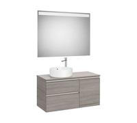 Mueble Base Asimétrico 2 Cajones Una Puerta Lavabo Sobre Encimera Izquierda Espejo Led 100x46x54cm Roca