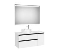 Mueble Base Asimétrico 2 Cajones Una Puerta Lavabo Sobre Encimera Izquierda Espejo Led Eidos Roca