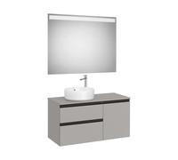 Mueble Base Asimétrico 2 Cajones Una Puerta Lavabo Sobre Encimera Izquierda Espejo Led Roca