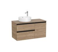 Mueble Base Asimétrico 2 Cajones Una Puerta Lavabo Sobre Encimera Izquierda Nogal Roca