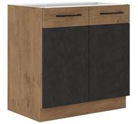 Mueble base AUCUNE ROCK de 80 cm para cocina, con aspecto de roble Lancelot y color gris Matera, 2 puertas con sistema de cierre suave, mueble base para fregadero independiente
