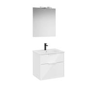 Mueble Base Compacto Suspendido 2 Cajones Lavabo Porcelana Espejo Led 60x80cm Roca