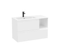 Mueble Base Suspendido 2 Cajones Estante Lateral Lavabo Stonex 100x46x65cm Blanco Mate Roca