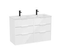 Mueble Base Suspendido Seis Cajones Lavabo Doble Porcelana Blanco Brillo Roca