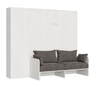 Mueble Cama 140x190 Cm Con Sofá Y Columna Contenedor De Madera Blanca Kanto-color Microfibra 41