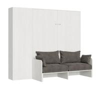 Mueble Cama 160x190 Cm Con Sofá Y Columna De Almacenamiento De Madera Blanca Kanto-color Microfibra 41