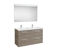 Roca Mueble de baño Prisma 120cm – doble lavabo y espejo, fresno, con patas, sin toallero