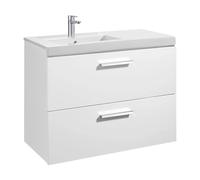 Mueble con 2 Cajones y Lavabo Izquierdo Unik Prisma 90cm Blanco Brillo Roca - Sin toallero / Sin conjunto de patas / Sin caja organizadora + Con caja organizadora + Sin set de 2 colgadores