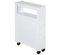 Mueble de almacenaje para baño HOMCOM con ruedas, armario estrecho para WC, con estante abierto y 2 cajones, carga 20 kg, 16x52 x cm, Blanco