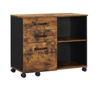 Mueble de almacenaje tipo taquilla de 3 cajones con aparador abierto compartimentos para documentos formato a4 soporte para impresora estilo industrial 80 cm marrón rústico y negro 12_0002403