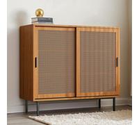 Mueble de almacenamiento con puertas de ratán, 100 cm de ancho, fabricado en MDF color marrón. Elegante armario para salón y cocina