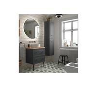 Mueble de Baño 2 Cajones Salgar Renoir 60 cm Gris Antracita - Sin mueble auxiliar / Con lavabo / Espejo 60 cm + Sin encimera + Con patas + Con tiradores oro