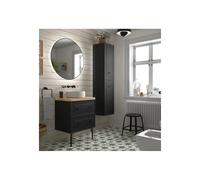 Salgar Mueble de baño Renoir 60cm Negro 2 cajones - Con lavabo, espejo 60cm, patas y tiradores plata
