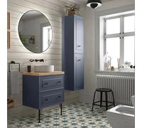 Mueble de Baño 2 Cajones Salgar Renoir Azul - Sin mueble auxiliar / Con lavabo / Espejo 100 cm + Sin encimera + Con patas + Con tiradores negro mate