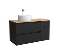 Mueble de baño bequia 100cm + coqueta 1 puerta lado reversible + encimera + lavabo posar| negro mate |100x45x54