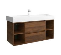 Mueble de baño bequia 120cm + coqueta 2 huecos centrado + lavabo cerámica | nogal |120x45x66