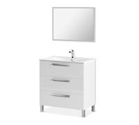 Mueble de baño blanco athena 3 cajones + espejo blanco brillo 80 x 86 x 45 cm