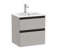 Mueble de Baño Compacto con Lavabo y 2 Cajones de Color Gris Mate Unik The Gap 50cm Roca - Sin conjunto de patas / Sin caja organizadora / Sin caja organizadora + Sin set de 2 colgadores