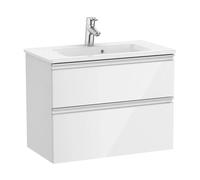 Mueble de baño compacto con lavabo y 2 cajones de 70 cm de ancho color blanco brillo Unik The Gap Roca - Con conjunto de patas / Con caja organizadora / Con caja organizadora + Set de 2 colgadores
