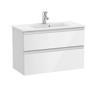 Mueble de Baño Compacto con Lavabo y 2 Cajones de Unik The Gap 80cm Blanco Brillo Roca - Sin conjunto de patas / Sin set de 2 colgadores