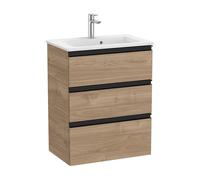 Mueble de Baño Compacto con Lavabo y 3 Cajones de Nogal Unik The Gap 60cm Roca - Sin conjunto de patas / Sin caja organizadora / Sin caja organizadora + Sin set de 2 colgadores