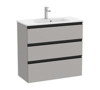 Mueble de baño compacto con lavabo y 3 cajones de 80 cm de ancho en color gris mate Unik The Gap Roca - Con conjunto de patas / Con caja organizadora / Sin caja organizadora + Set de 2 colgadores