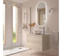 Salgar Mueble baño Optimus – Encimera y 2 cajones, Roble natural – mueble auxiliar, espejo y lavabo