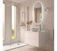 Salgar Mueble de baño Optimus Blanco Satinado – 3 cajones, mueble auxiliar, espejo con luz y lavabo