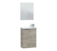 Duehome – Mueble de baño Compact 40 – Módulo suspendido con lavabo y espejo – Roble Alaska