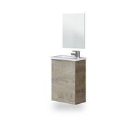 duehome - Mueble de baño con espejo Sense 1 puerta Alaska oak