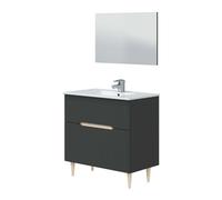 Miroytengo Mueble de Baño con espejo y lavabo cerámico Lotto Color Gris antracita y roble claro 80x45x80 cm Grey/ wood -