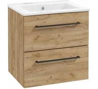 Mueble de baño con lavabo, 50 cm de alto, suspendido, en roble, con cierre suave, color piña