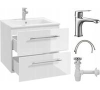 Mueble de baño con lavabo, 50x50 cm, blanco, modelo Pinia, con grifo cromado alargado