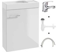 Mueble de baño con lavabo de 50x70 cm, grifo y sifón, color blanco, de tamaño pequeño